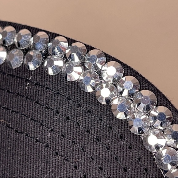 BLACK STUDDED SPARKLE WOMENS HAT BIKER GOTH PUNK SILVER - Picture 3 of 10